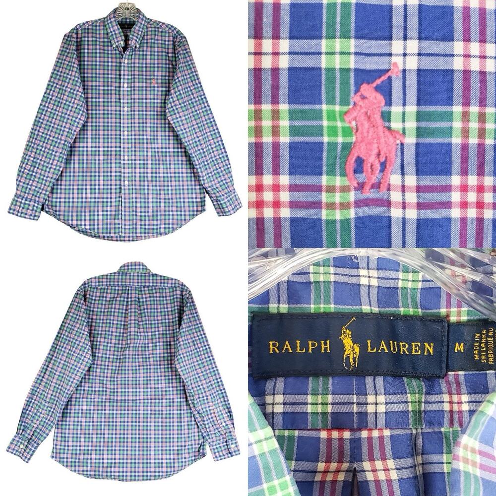 Polo Ralph Lauren Shirt Men's Medium M Blue Multicolor Plaid LS Button Down